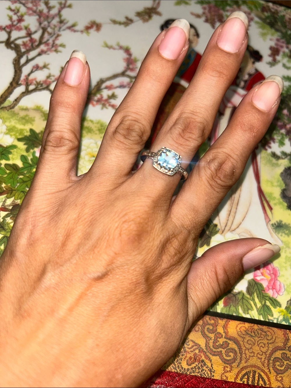 Sterling Silver Blue Topaz Cushion-Cut Ring and Stud Earrings Set Size 6 - Picture 2 of 3